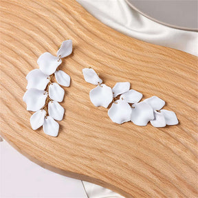 Long Drop Rose Petal Earrings for Women and Girls-White