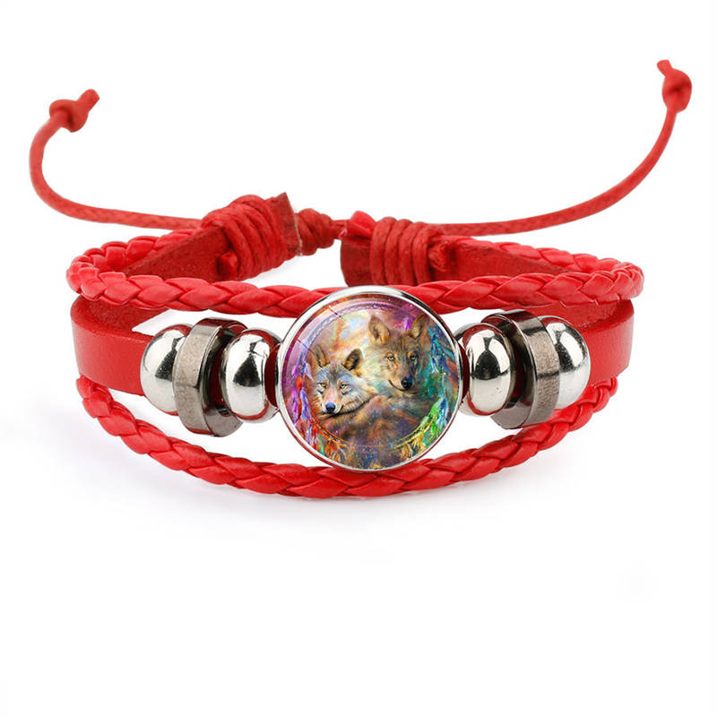 Adjustable Wolf Braided Leather Bracelet The Pretty Gifts for Women-Red