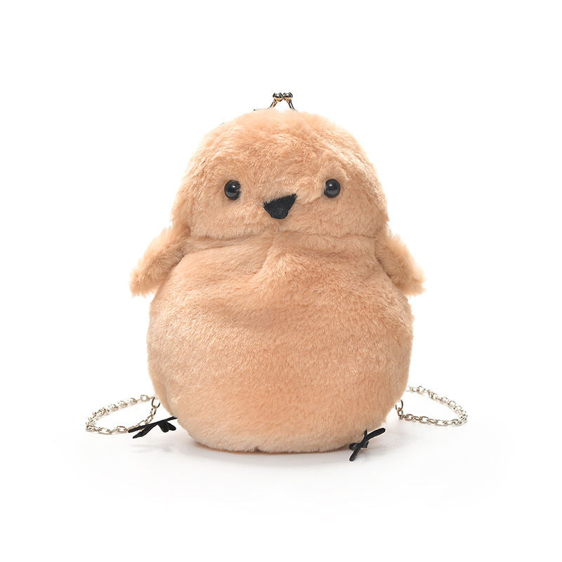 Women Cute Chick Plush Crossbody Bag Chic Small Cell Phone Wallet For Girls-Brown