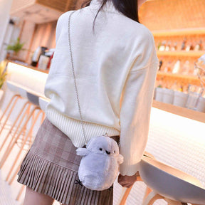 Women Cute Chick Plush Crossbody Bag Chic Small Cell Phone Wallet For Girls-LightGrey