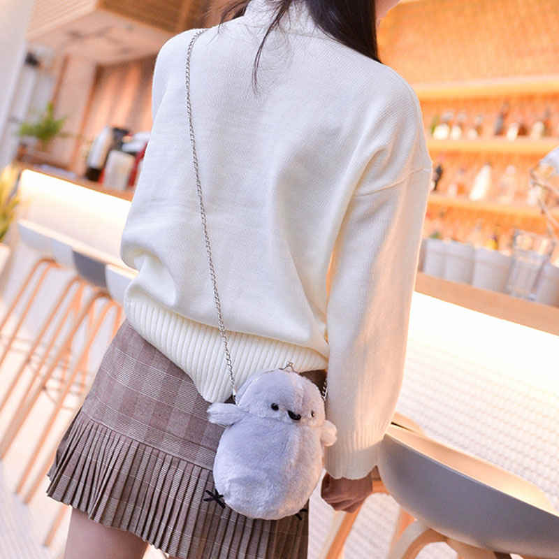 Women Cute Chick Plush Crossbody Bag Chic Small Cell Phone Wallet For Girls-LightGrey
