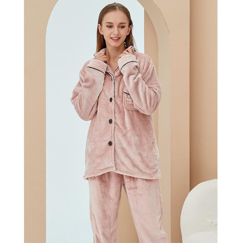 Thicken Warm Flannel Pajamas Set Homewear-Pink