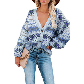 Womens Casual Loose V Neck Knit Sweater Jacket-DarkBlue