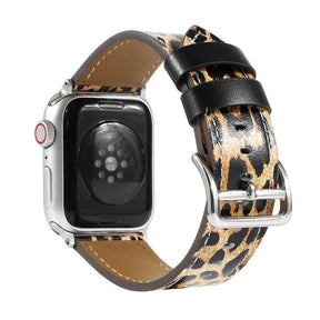 Genuine Leather Apple Watch Band Leopard Wristband for iWatch Series SE/6/5/4/3/2/1-Gold