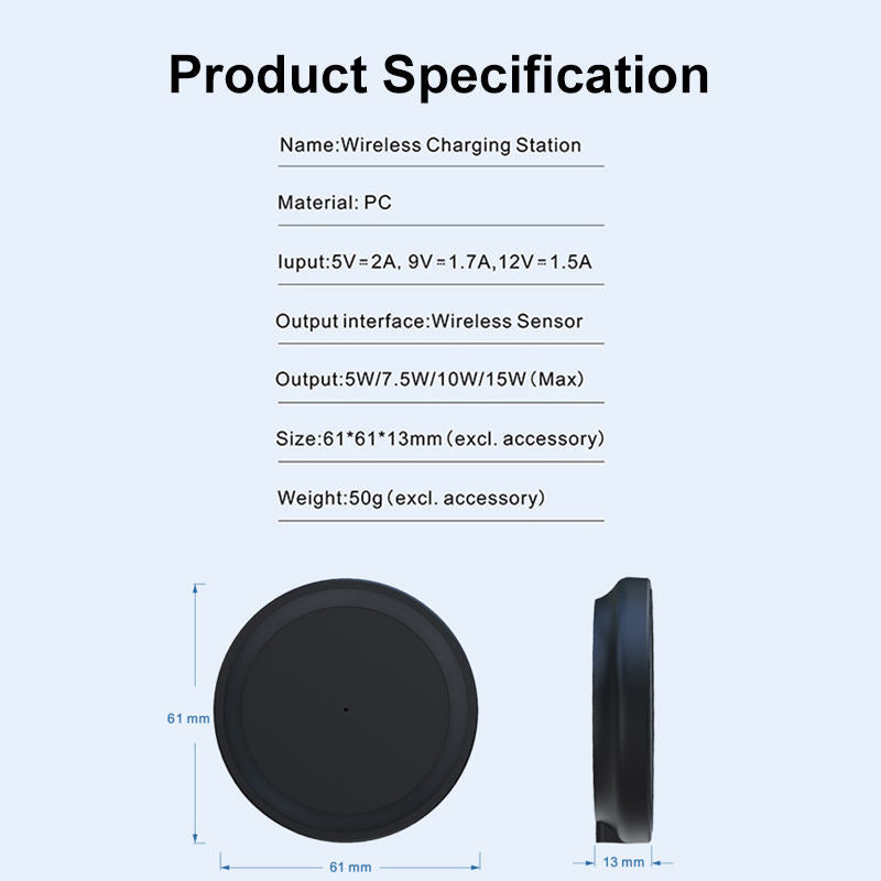 15W Fast Wireless Charger Qi-Certified Desktop Charging Station-Black