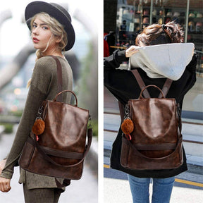 Women Backpack PU Leather Anti-theft Casual Fashion Shoulder Bag-Coffee