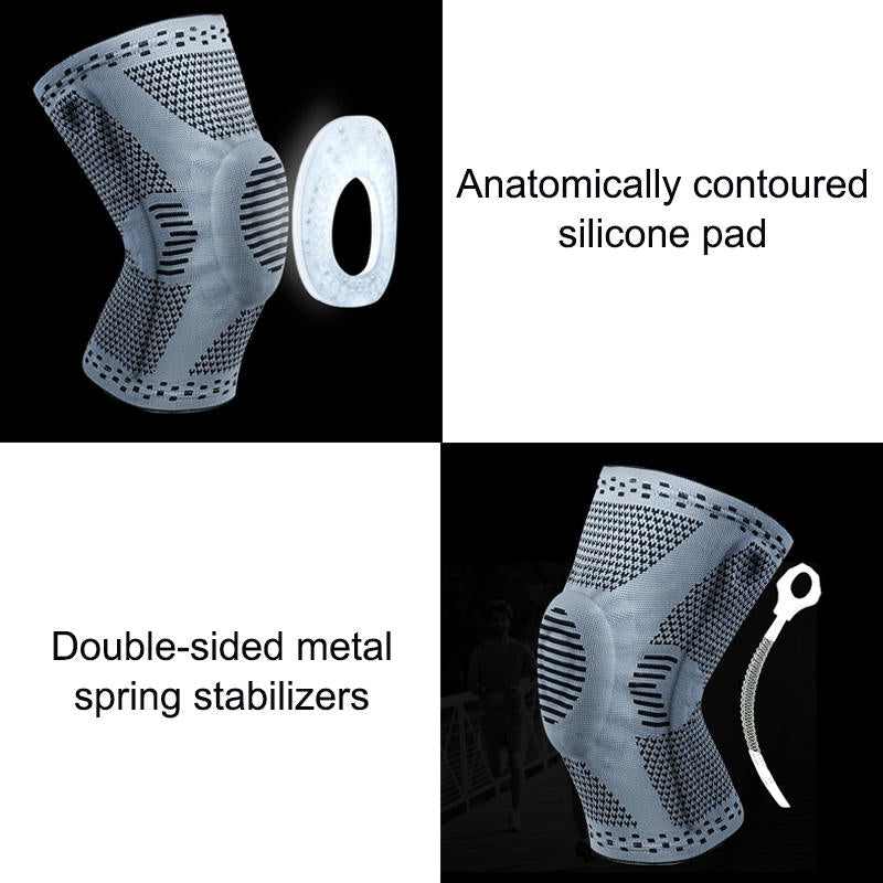 Professional Sports Knee Brace Fitness Spring Support Silicone Anti-collision Knee-BlackBlue