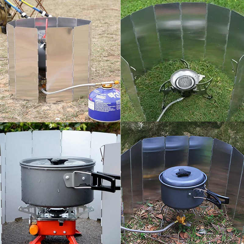 12 Plates Stove Windscreen Folding Aluminum with Storage Bag
