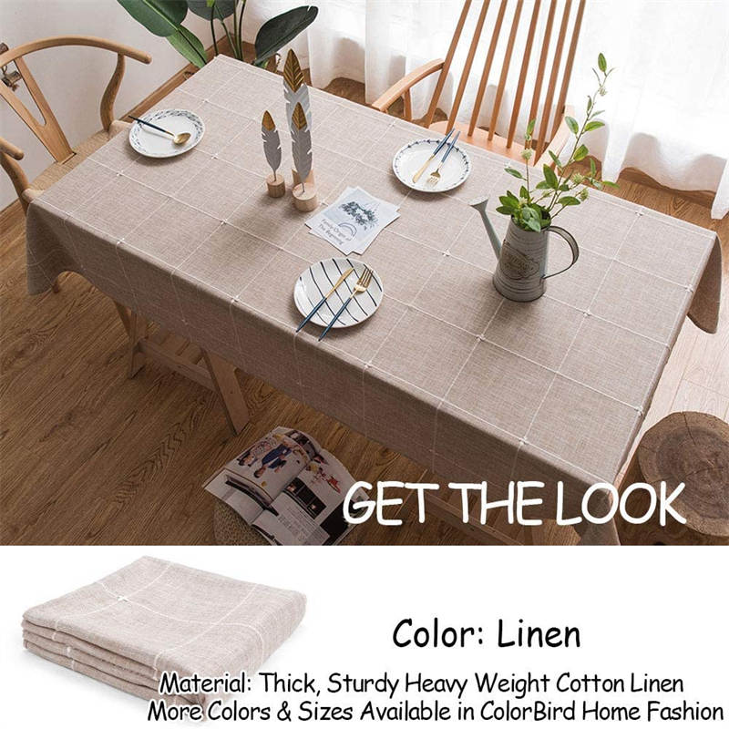 Embroidery Lattice Tablecloth Cotton Linen Dust-Proof Table Cover for Kitchen Decoration-Coffee