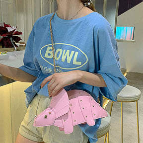 Dinosaur Shape Crossbody Shoulder Bag Women Pu Leather Rivet Chic Clutch-Pink