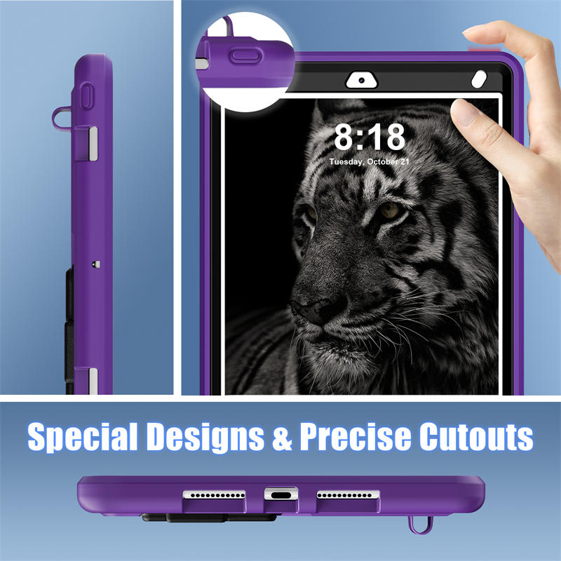 Tablet Case Kids Friendly with Pencil Holder for iPad 11 2020/2021/2022-PurpleBlack