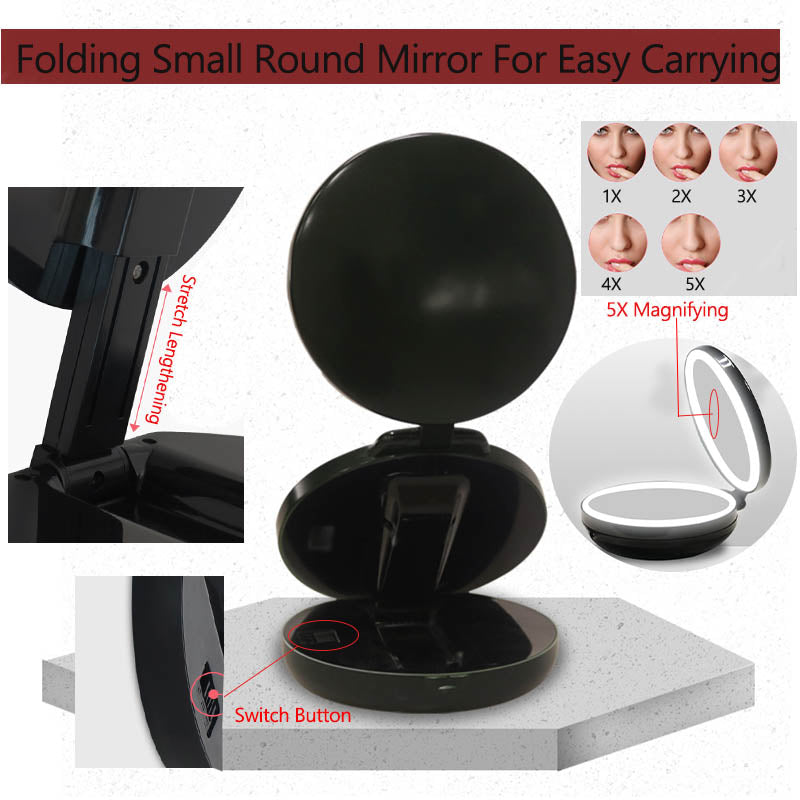 Dual LED Lighted 5X/1X Magnifying Travel Makeup Mirror