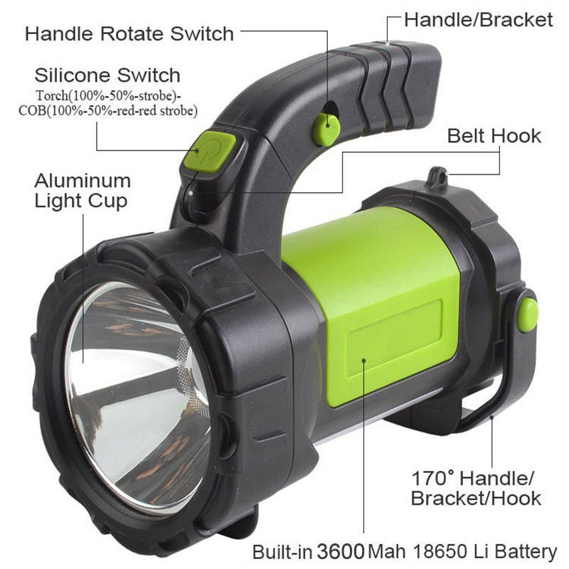 Portable Bright Camping Light for Emergency LED Flashlight Spotlight-Green