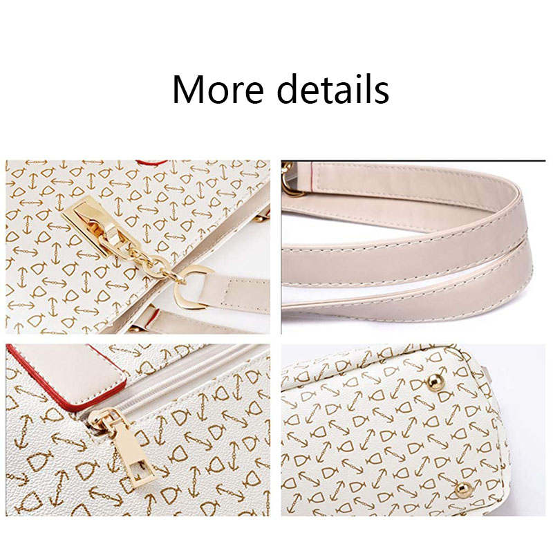 6 Pcs Women Handbag Set PU Leather Multi purpose Shoulder Bag-White