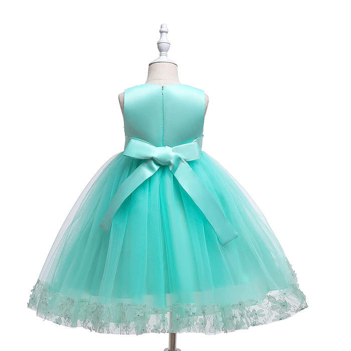 Girls Tulle Lace Flower Princess Wedding Dress For Toddler And Baby Girl-Apple Green