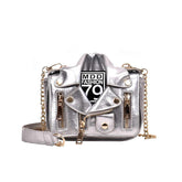 Women Motorcycle Jacket Crossbody Bag Punk Style Lapel Collar Satchel Bag-Sliver