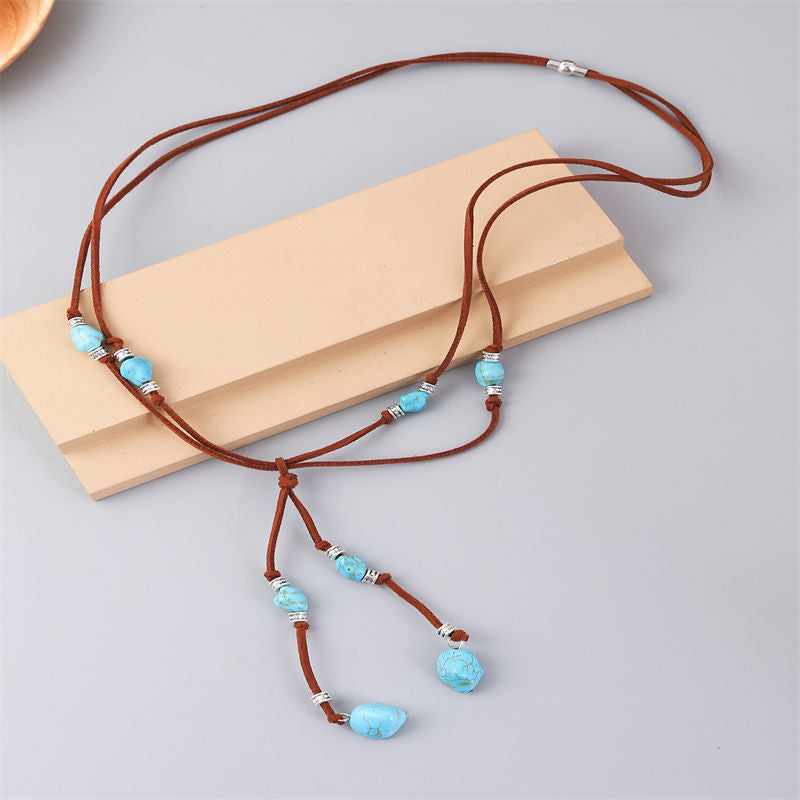 Turquoise Pendant Suede Necklace for Women-5