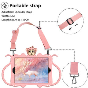 Monkey iPad Case Cartoon Kids Safe Cover Bulit-in Kickstand+Neck Strap Pencil Holder For iPad Air1/2 iPad2017/2018 iPad Pro 9.7inch-Rose Gold