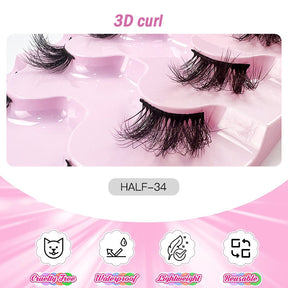 Half Lashes Natural Looking Cat Eye Fluffy 3D Curly False Eyelashes-34