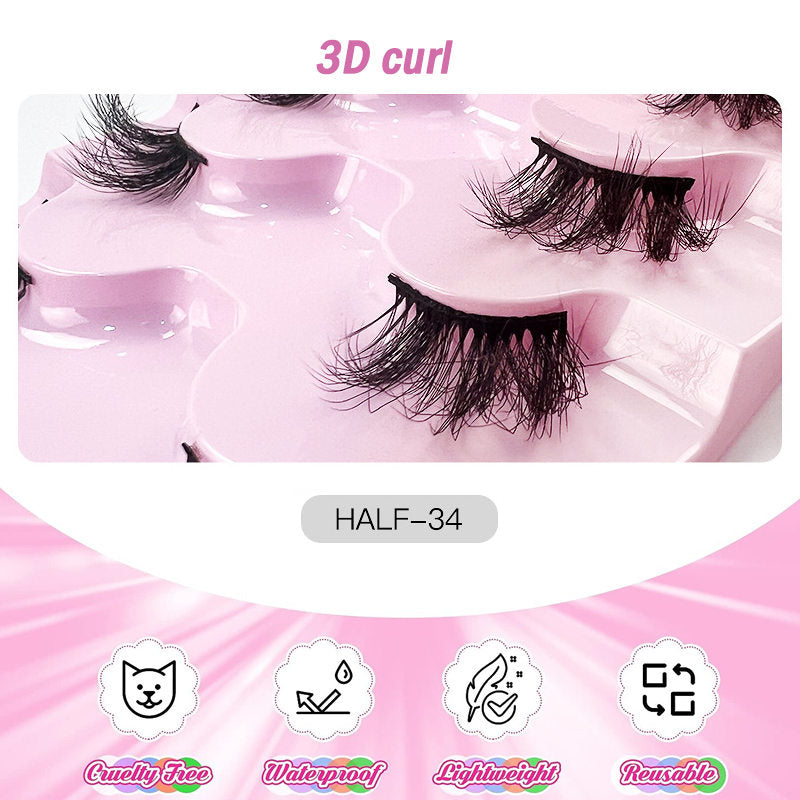 Half Lashes Natural Looking Cat Eye Fluffy 3D Curly False Eyelashes-34