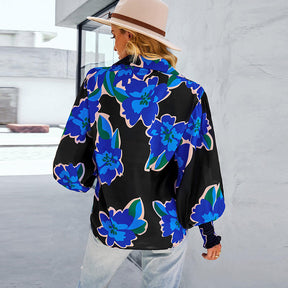 Printed Blouses for Women Button Down Long Sleeve Shirts Loose Fit Tops-Black