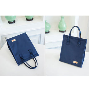 Waterproof Portable Lunch Bento Bag Velcro Insulated Picnic Handbag-Blue