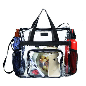 PVC Large Capacity Transparent Travel Tote Bag for Work Stadium Approved-Black