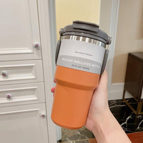 Portable Car Tumbler Cup with Lid and Straw Vacuum Insulated Water Bottle-Orange