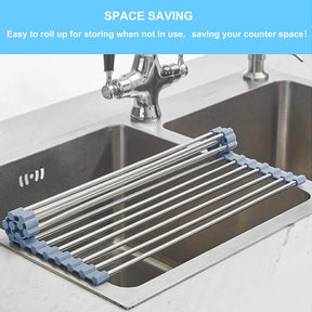 Foldable Sink Rack Mat Stainless Steel Wire Dish Drying Rack for Kitchen Sink Counter