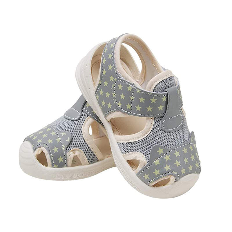 Baby Summer Sandals Mesh Rubbler Sole Outdoor Breathable Closed-Toe for Boys Girls-Grey