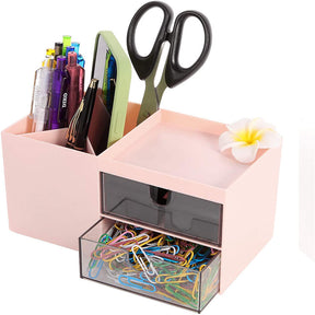 Plastic Cosmetic Storage Box Office Desk Multi-Functional Organizer -Pink