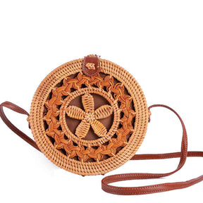 Womens Round Crossbody Rattan Bag Boho Braided Handbag-3