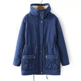 Women's Mid Length Winter Coat Thickened Warm Lamb Wool Lined Jacket-Royal Blue