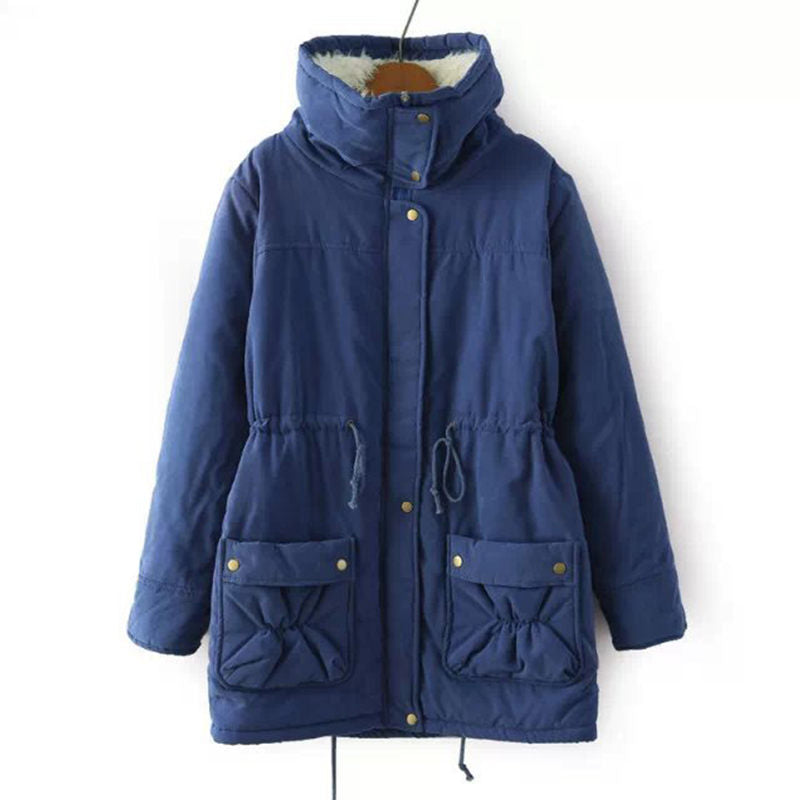 Women's Mid Length Winter Coat Thickened Warm Lamb Wool Lined Jacket-Royal Blue