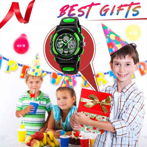 LED Multi Function Sports Waterproof Watch for Kids-Green