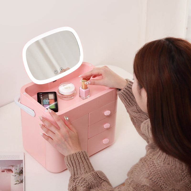 Touch LED Makeup Mirror Storage Box with 10X Magnifying Mirror