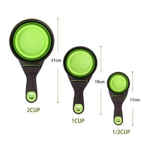 3Pcs Pet 3 in 1 Clip Scoop with Collapsible Silicone Measuring Cup-Green