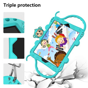 Monkey iPad Case+Neck Strap Cartoon Kids Anti-fall Protective Cover For Samsung Galaxy Tab A7 10.5inch T500/T505/T507 2020-Aqua