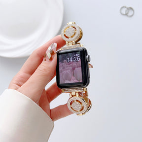 Shiny Watch Strap with Rhinestone Metal Link Band for Apple watch-Gold