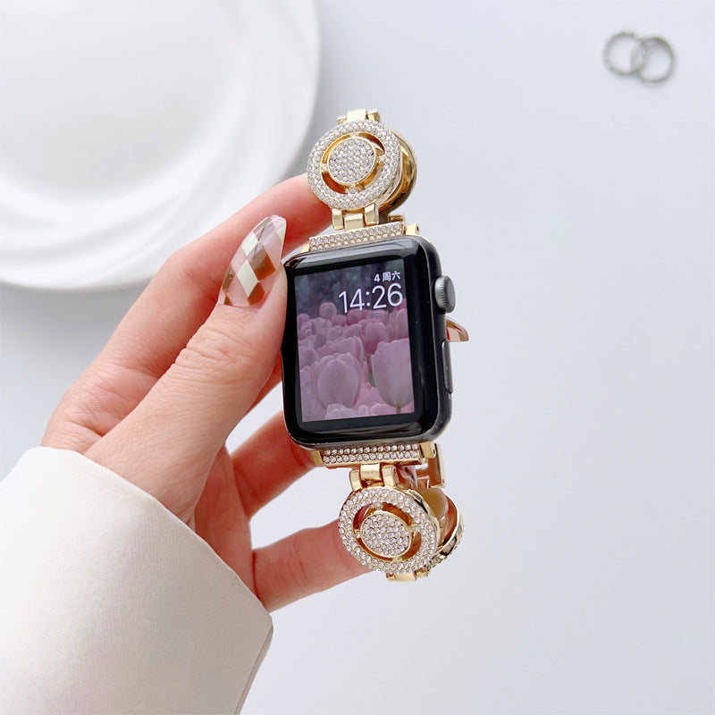 Shiny Watch Strap with Rhinestone Metal Link Band for Apple watch-Gold