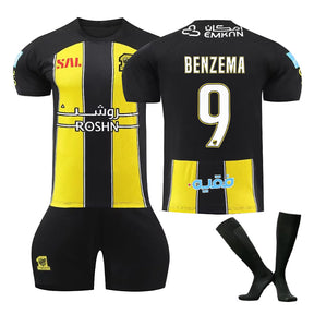 Al Ittihad Jeddah Home Jersey BENZEMA #9 Soccer Jersey Kids Adult 3Pcs Jersey Kits