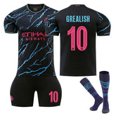 Manchester City Second Away UEFA Jersey GREALISH #10 Soccer Jersey Kids Adult 3Pcs Jersey Kits