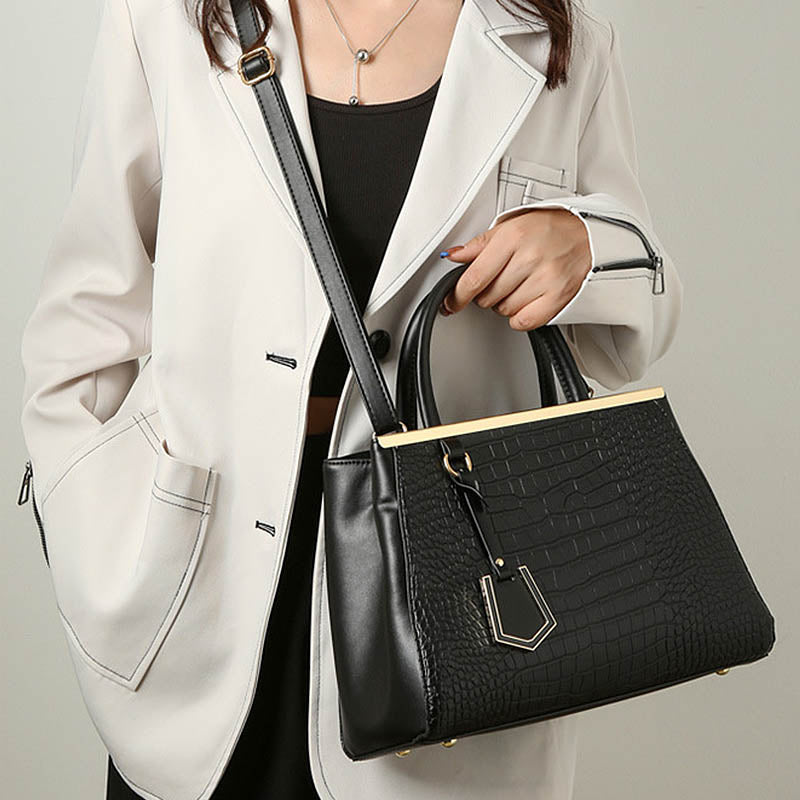 3Pcs Women Tote Bags Large Capacity Crack Design Fashion Purse-Black