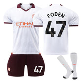 Manchester City Away Jersey FODEN #47 Soccer Jersey Kids Adult 3Pcs Jersey Kits-Brown