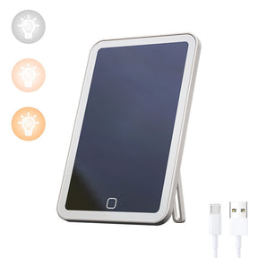 Travel Makeup Mirror 3 Color Lights Touch Screen Dimming Rechargeable-White