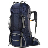 60L Waterproof Lightweight Hiking Backpack with Rain Cover for Climbing Camping-Navy Blue