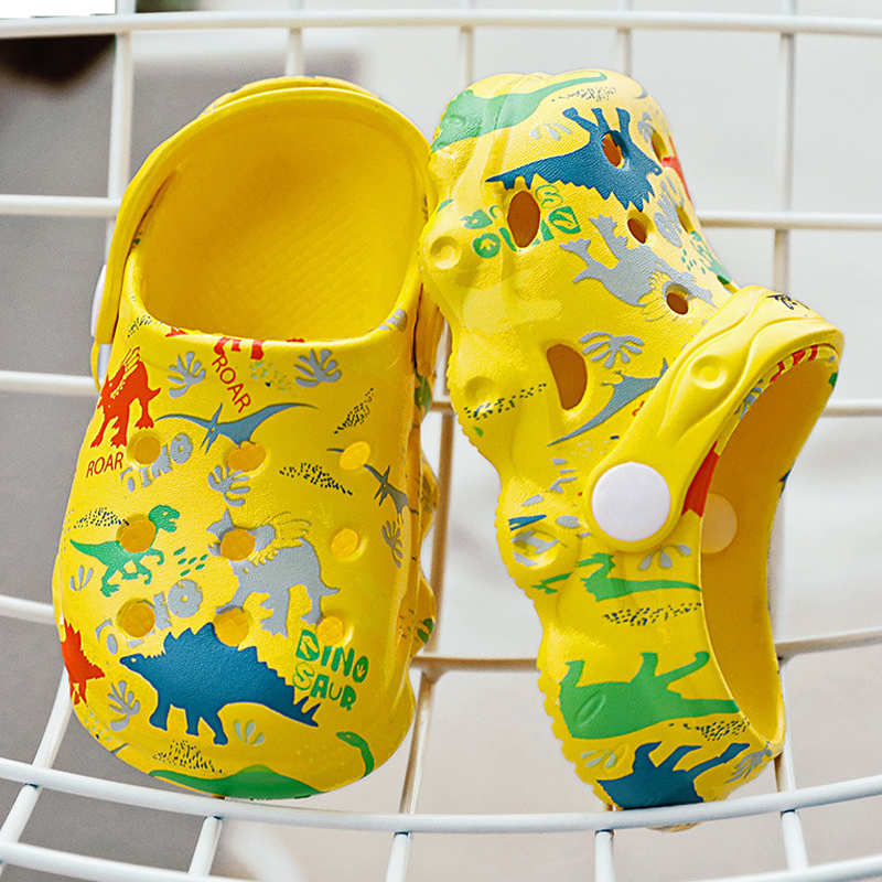 Kids Cute Cartoon Hole Shoes Little Dinosaur Beach Pool Slippers Boys and Girls-Yellow