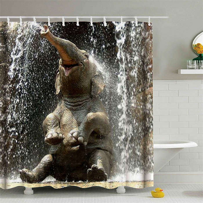 3D Printing Elephant Shower Curtain Bathroom Decor with 12 Hooks-1