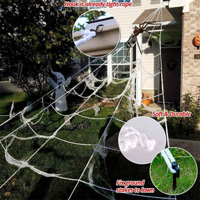 200 inches Halloween Triangular Spider Web and 59 inches Giant Spider Decorations for Yard Haunted House Decor