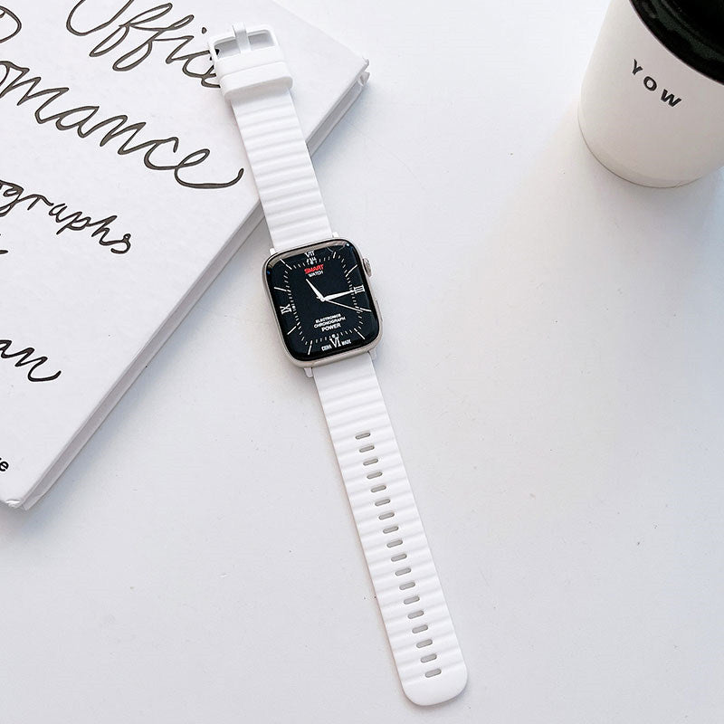 Silicone Wave Pattern Watch Band Compatible with Apple Watch- White